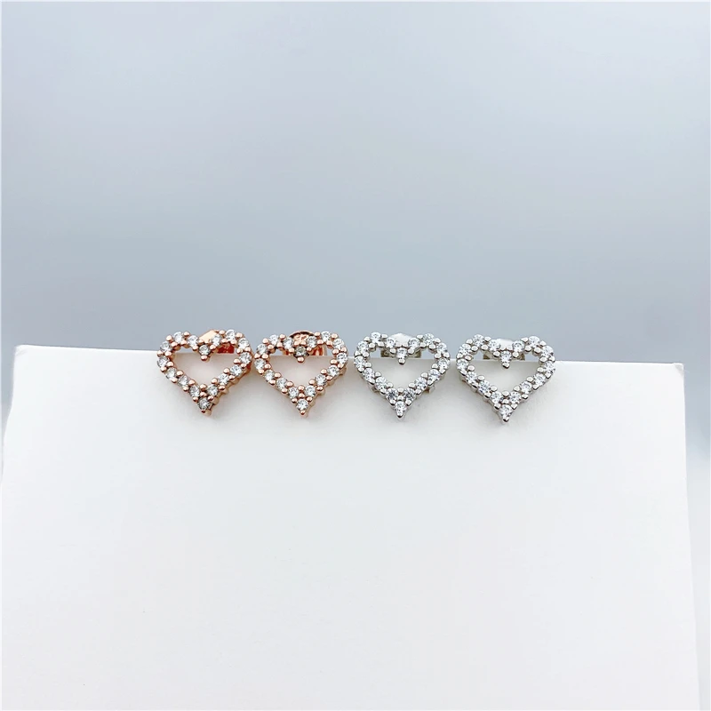 

Women's Fashion Hollow Heart Shaped Zircon Earrings S925 Sterling Silver Original Luxury Brand High Quality Jewelry Gift