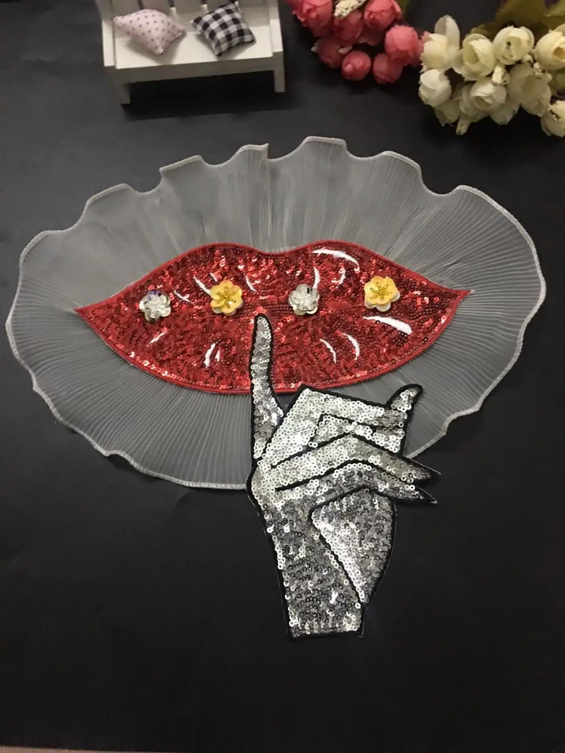 Вышитая бисером кружевная шелковая нашивка для губ винтажная вышитая аппликация