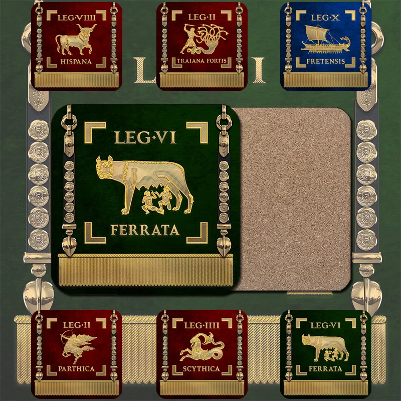 

6pcs Roman legionary emblem room decor pads Student Union Brotherhood sign Mark cup coaster wooden coffee cup pad decorative