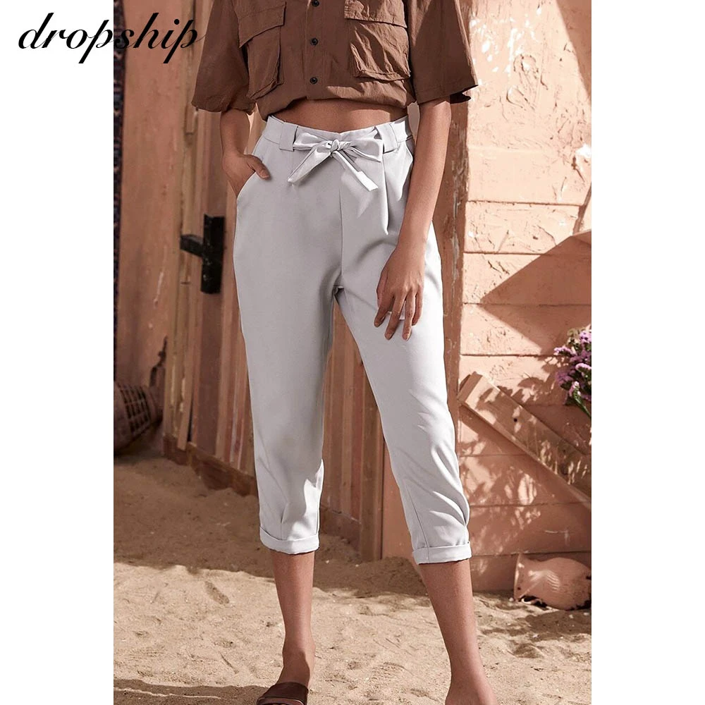 

Женские шифоновые шаровары, белые повседневные брюки в английском стиле с высокой талией, на шнуровке, на завязках, на лето и осень, 2020