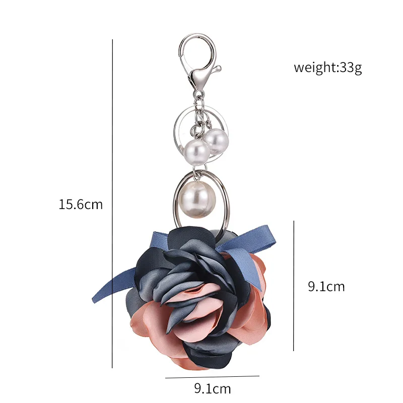 New Fashion Pearl Rose Ball Keychain   Creative Personality Charm Car Keychain   Ladies Trend Korean Bag Mobile Phone Keychain