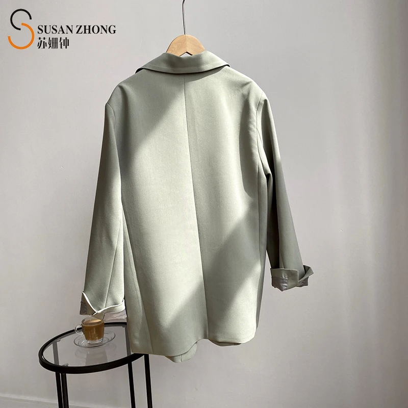 

Women Coat Female Blazer Suit Slit Cuff Drop Shoulder Notched Collar Big Pockets Delicate Tailored Stiff Fabric Autumn Winter