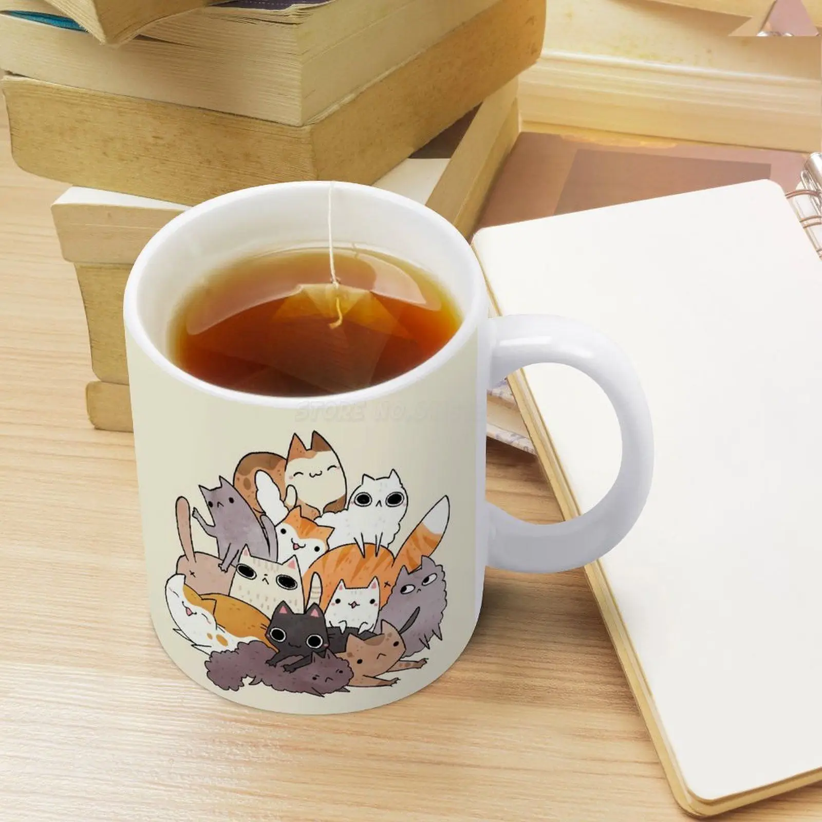 Керамическая белая кружка Pile-o-cat версии 2.0 объёмом 330 мл для кошек, любителей кошек и котят, подходит для кофе и чая в послеполуденное время и на Рождество.