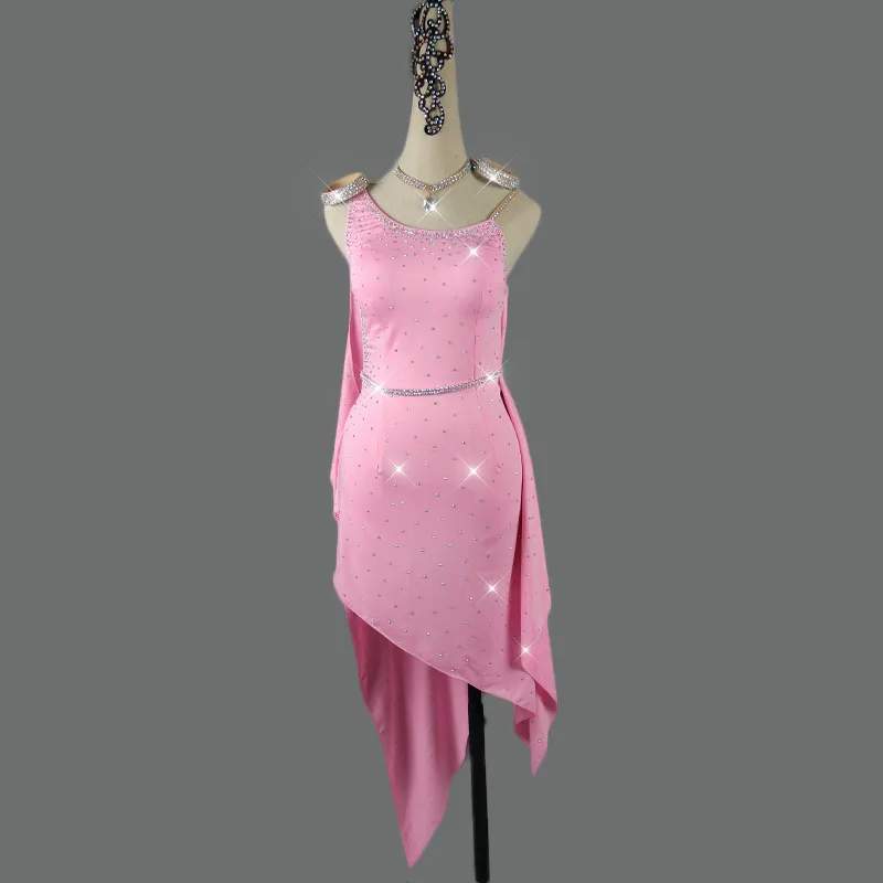 Платье стразы для латиноамериканских танцев розовое платье с украшением