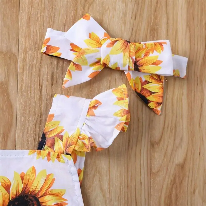 

AU Summer Newborn Baby Girl Sunflower Romper Jumpsuit Bodysuit Headband Outfits