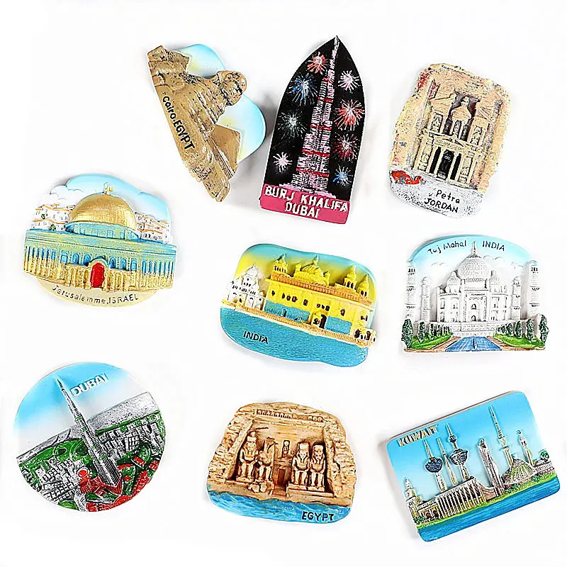 

Fridge magnets 3d sticker world tour Egypt pyramid India dubai Israel Bali Kuwait Tourist souvenir Magnetic refrigerator sticker