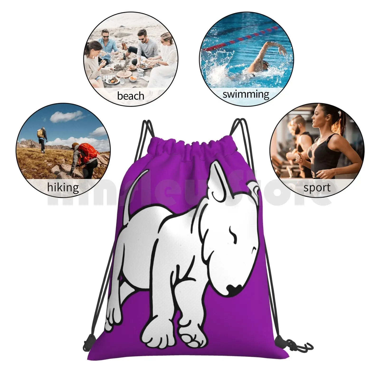 

Tired English Bull Terrier Puppy Backpack Drawstring Bags Gym Bag Waterproof Tired English Bull Terrier Puppy