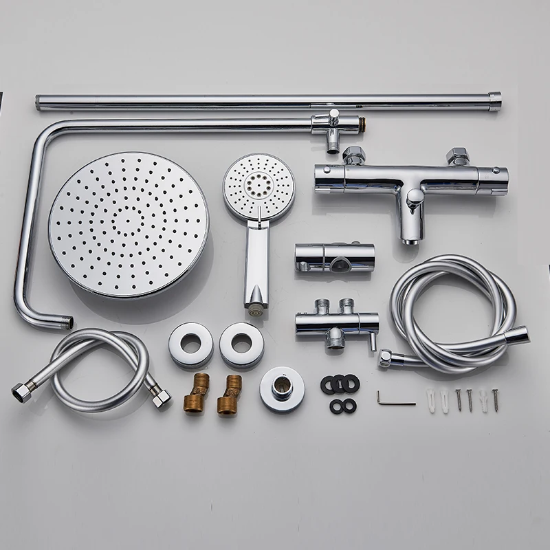 Хромированный настенный термостатический смеситель для душа горячей и холодной