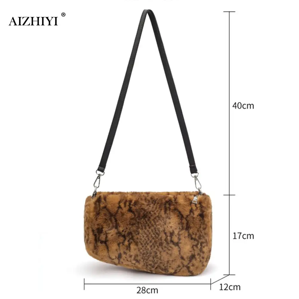 

Portable Shoulder Crossbody Bag Purse Women Plush Animal Pattern Handbag Autumn Street Party Clutch