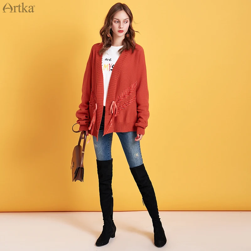 Женский вязаный кардиган с длинным рукавом ARTKA Черный Повседневный Теплый