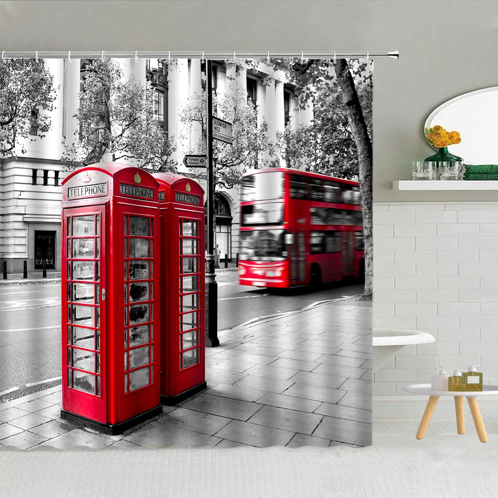 Тканевая занавеска для душа с изображением достопримечательности здания