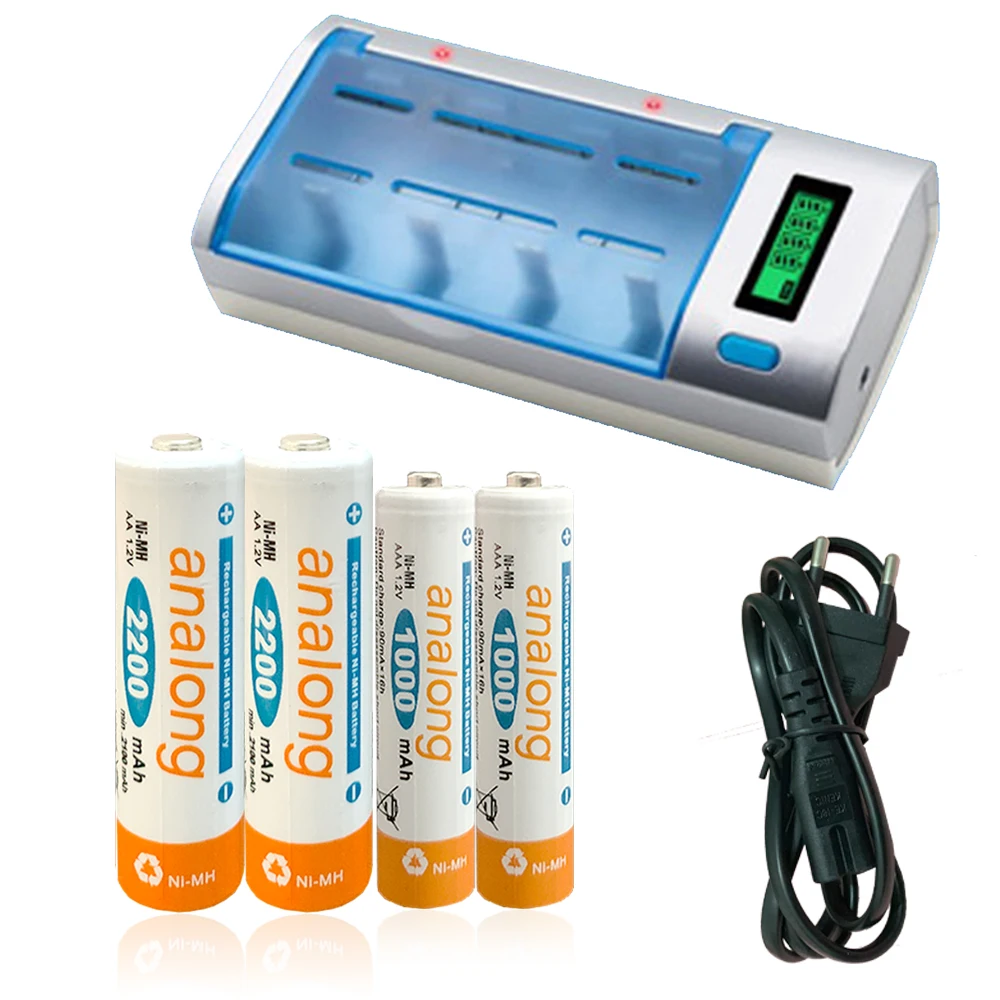 Analong AA 2200mah Ni MH аккумулятор + AAA 1000mah LCD многофункциональное зарядное устройство