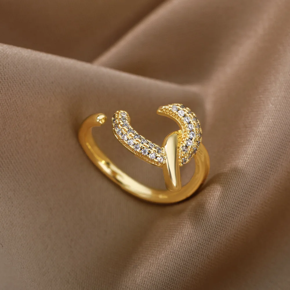 

Korean Fashion Zircon Letter C Interwoven Open Ring for Women Gold Sliver Color Geometric Ring Jewelry Accessories Anillo Bague