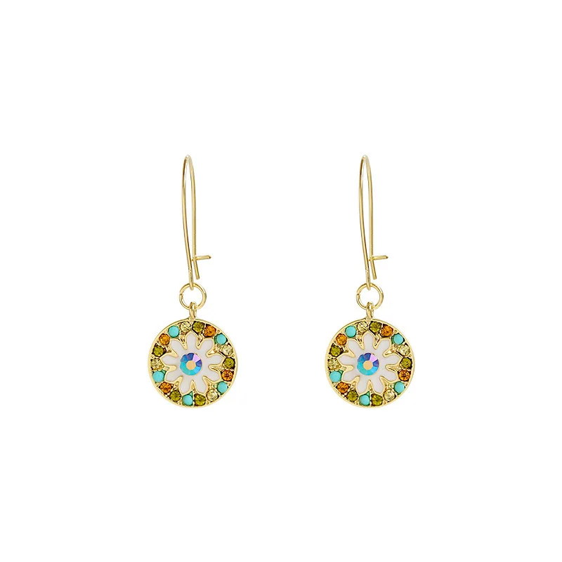 

Minar Vintage Colorful Baroque Printing Hook Earrings for Women Mujer Gold Color Metal Round Geometric Drop Earrings Oorbellen