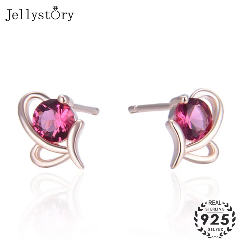 Классические серьги гвоздики Jellystory из серебра 925 пробы с рубиновым Камнем для