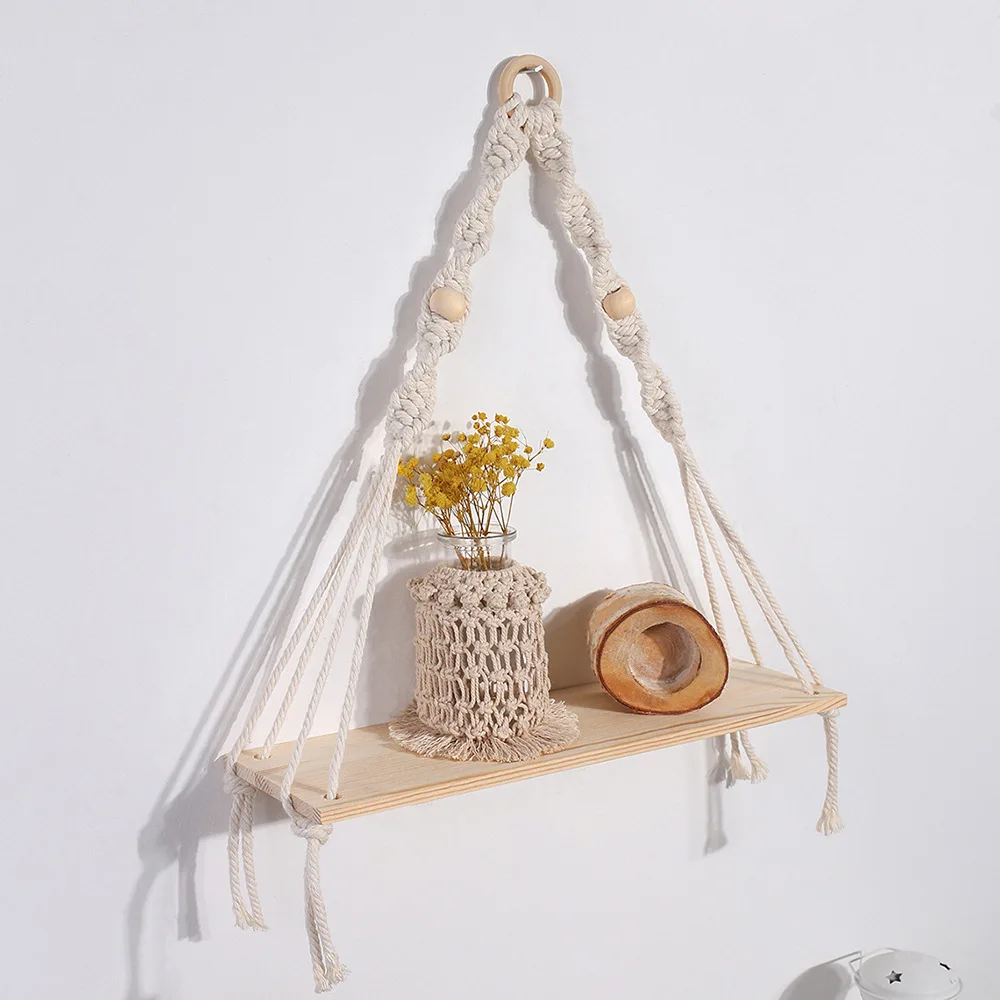 

hand-woven Boho style tapestry rack wall Storage decoration wall hanging flower stand tassel tapestry