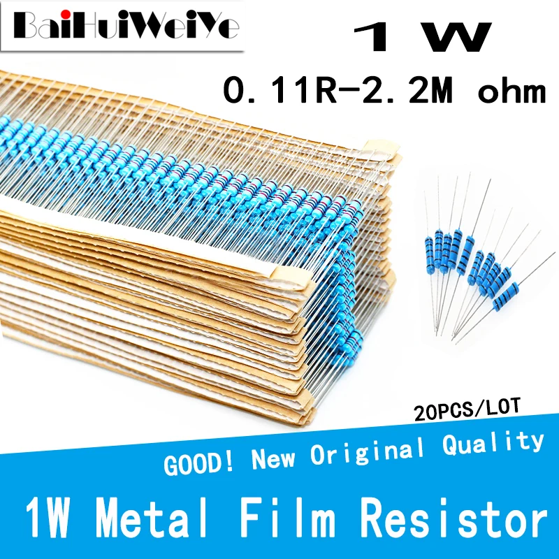 

20PCS/LOT 1W 0.1R-1M 1% 1W Metal Film Resistor 2.2R 4.7R 10R 22R 47R 100R 220R 470R 1K 10K 100K 2.2 4.7 10 22 47 100 220 470 ohm