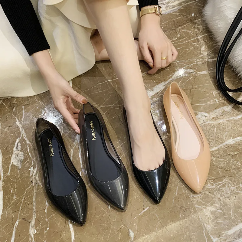 Pointed Fashion Jelly Shoes Women's Shallow Mouth Korean Version of Casual Low-help Plastic Waterproof Crystal Sandals