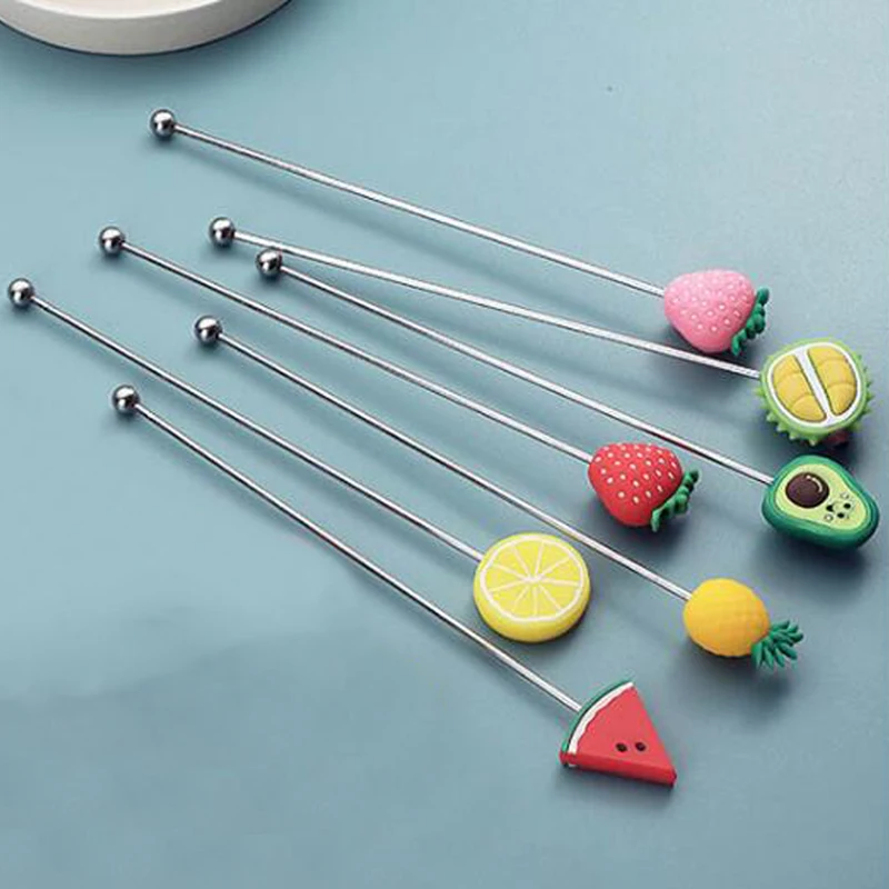 

1Pcs 304 Stainless Steel Mixing Sticks For Cocktail Drink Stirring Restaurant Party Supplies Cute Fruit Pattern Wine Bar Tool