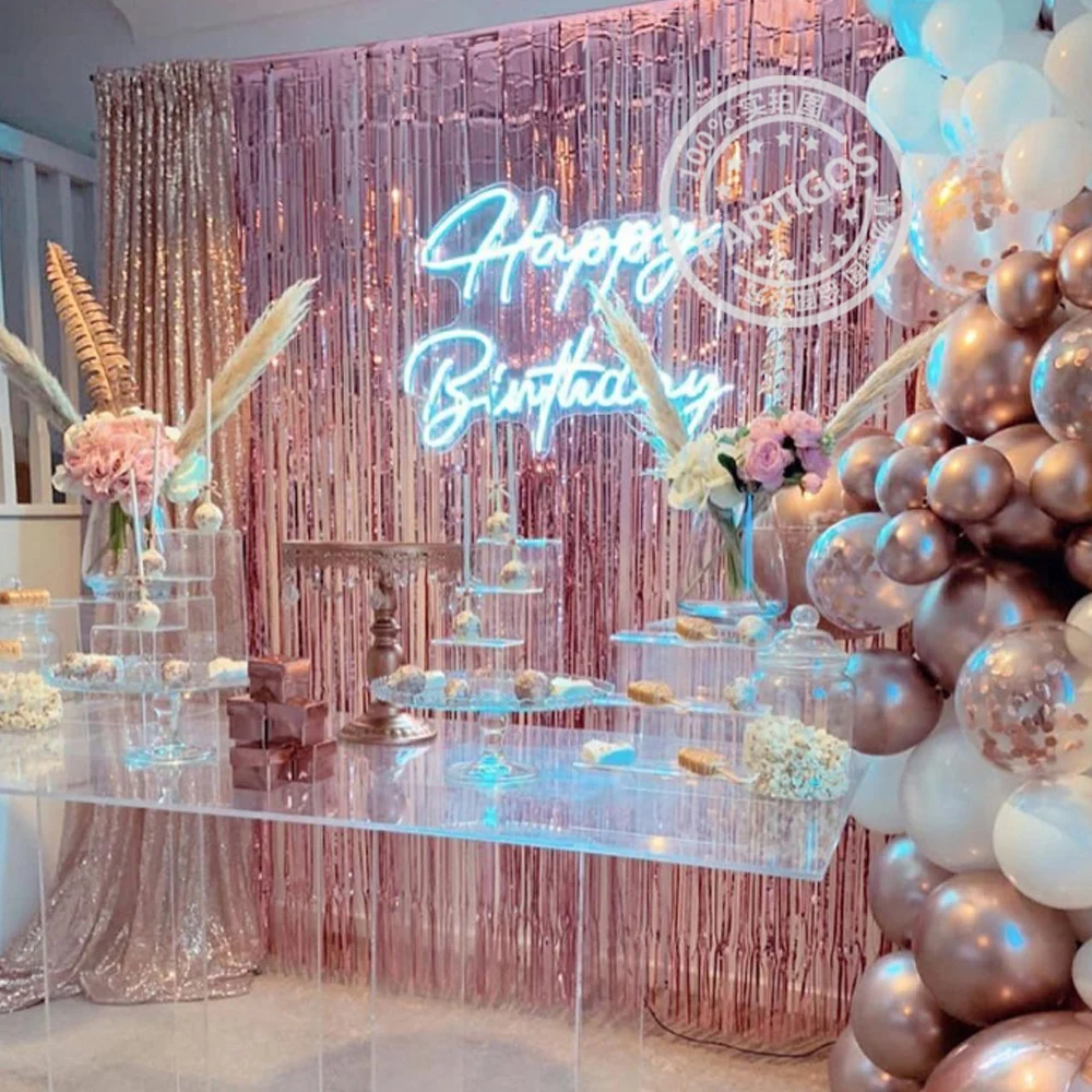 2x1 м розовое золото шампанское дождик глянцевый Блестящий Фон с бахромой