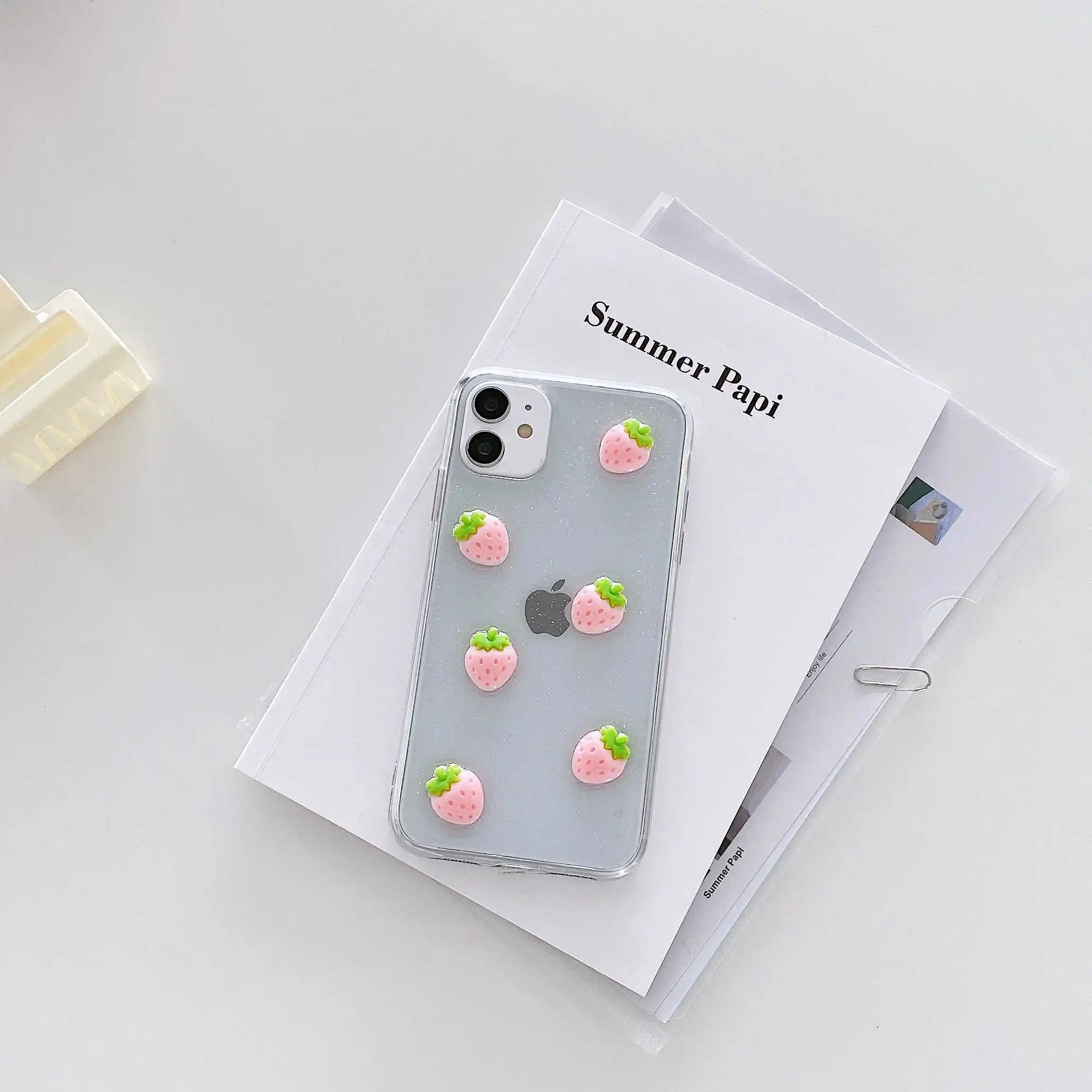 

Simple Cute 3d Strawberry Fruit Food Transparent Phone Cover for Iphone 11 12 Mini Pro Max 7 8p Se Xs Xr Girl Phone Soft Cases