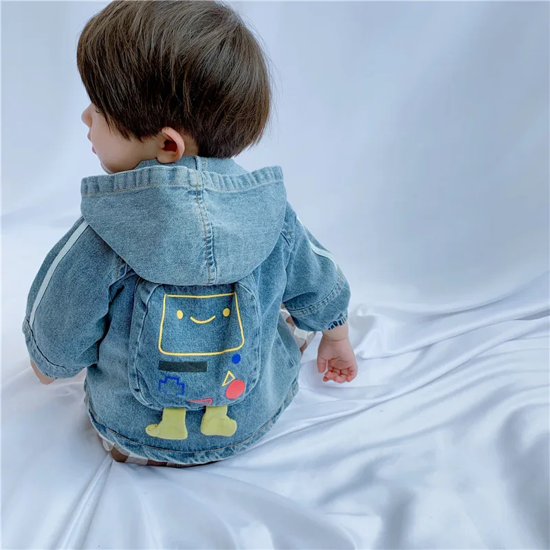 

2019 Autumn New Baby Boys Denim Jackets Fashion Children's Clothing Boys and Girls Hooded Cartoon Coats Kids Denim Trench Coat