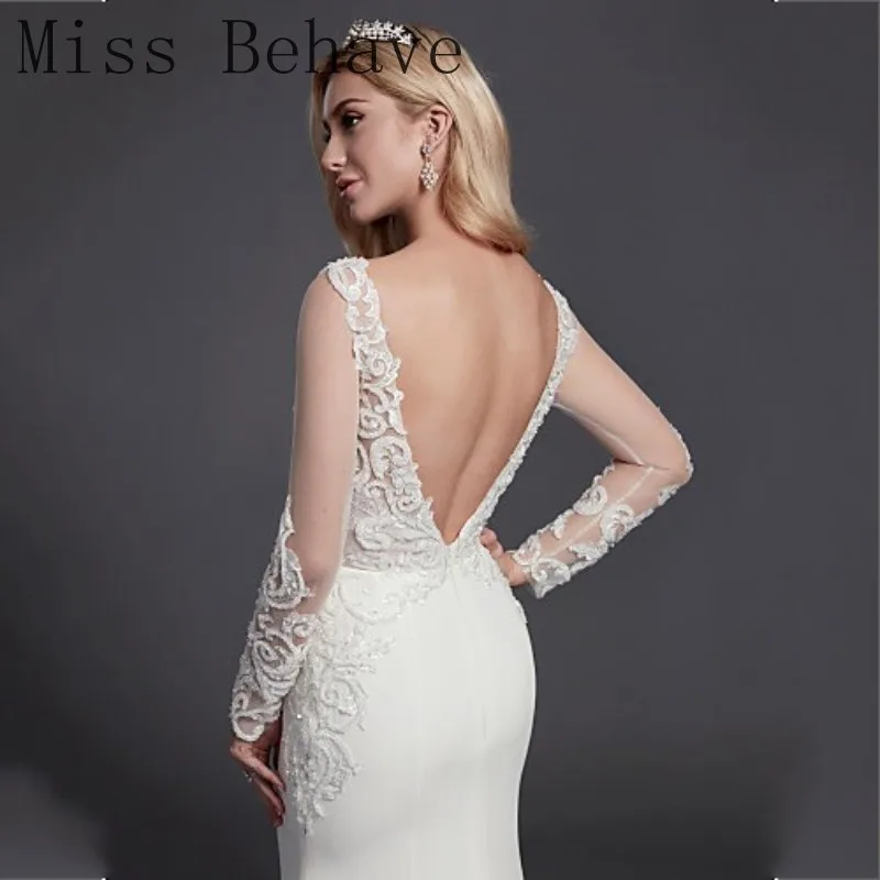 DD JYOY Long Sleeve Wedding Dress Mermaid Bridal Gown Elegant Scoop with Train Sexy Open Back | Свадьбы и торжества