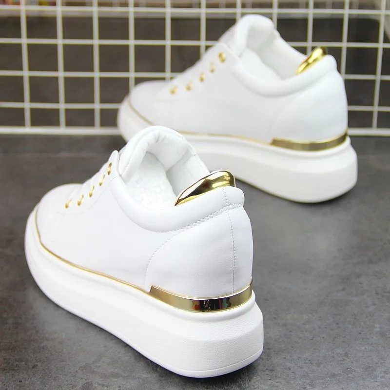 Женские кроссовки QWEDF со скрытым каблуком кожаные туфли на платформе обувь