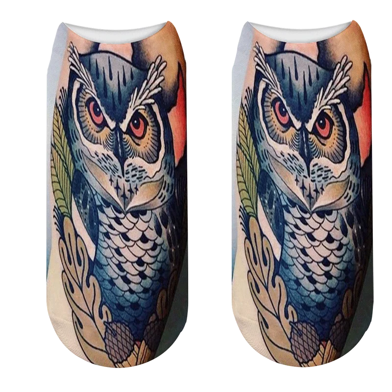 Новинка мужские короткие носки до щиколотки с 3d рисунком татуировки счастливый