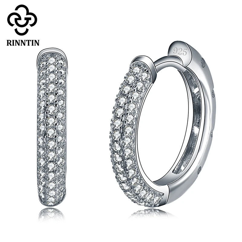 Женские серьги кольца из серебра 925 пробы с фианитом|hoop earrings|earrings forearrings for party |