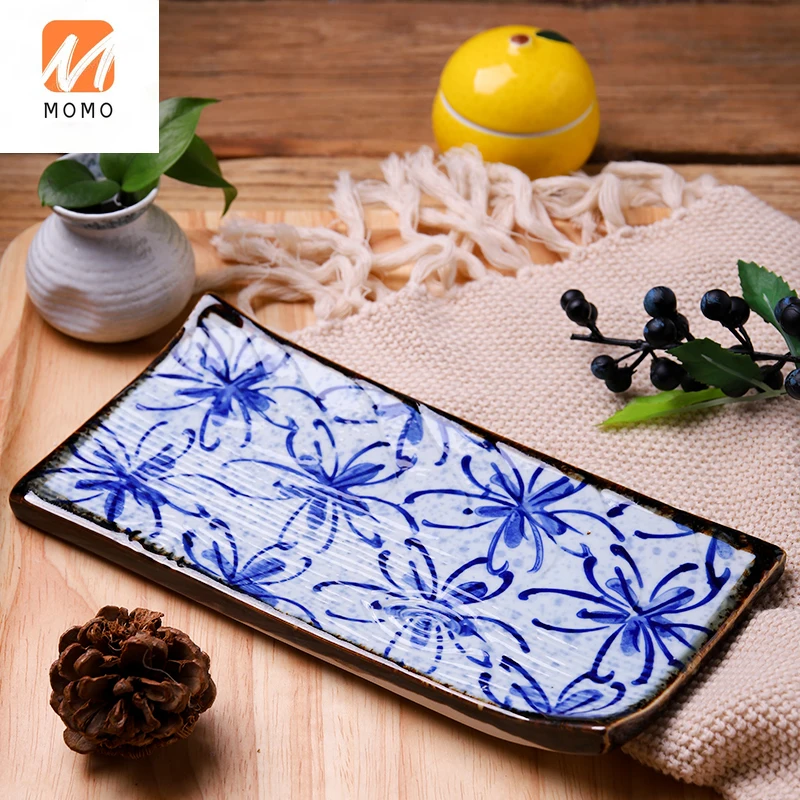 

Japanese Ceramic Tableware Creative Rectangular Sushi Plate Japanese Household Pastry Plate Rectangular Cold Dish Plate Dish