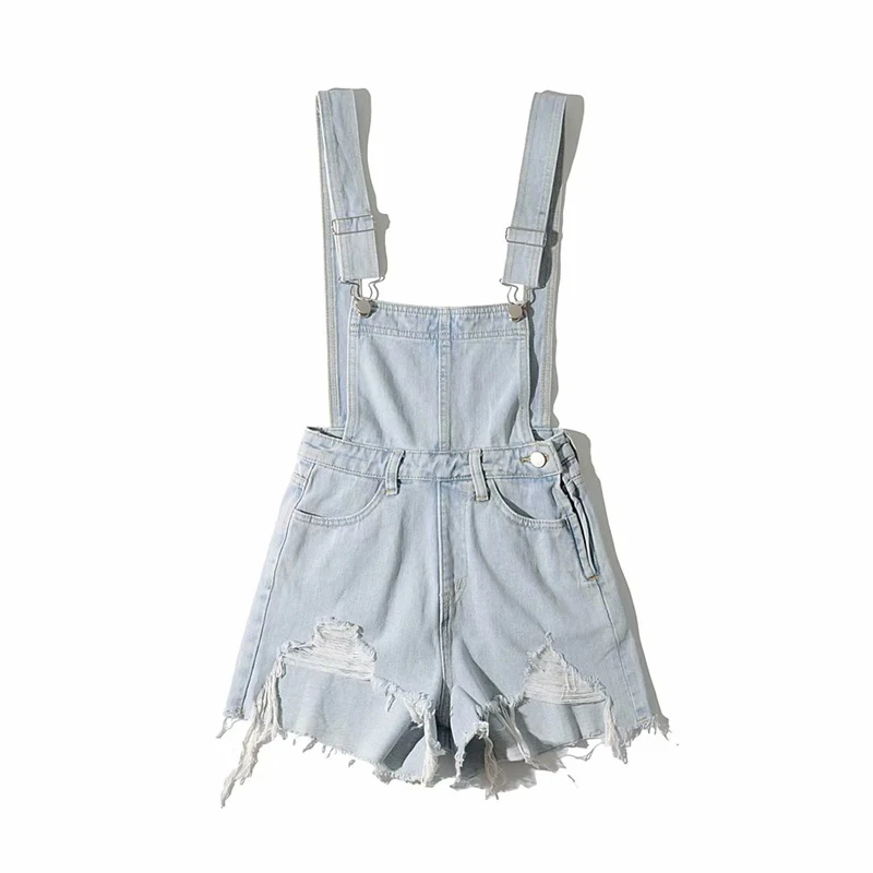 

Summer new style street solid color loose denim jumpsuit shorts for women, skinny wide-leg jeans with raw edge straps for women