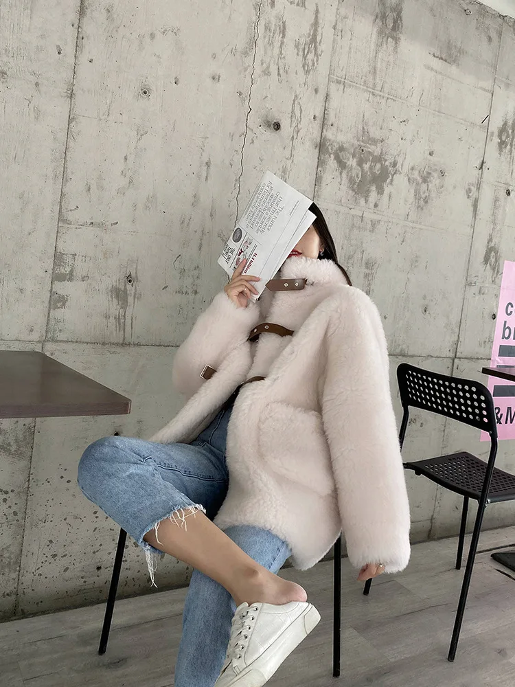 New winter fake fur and mixed fur coat lamb sheared fur integrated fur coat cardigan thickened medium and long coat women