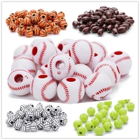 50 pcs 12mm acrylic beads baseball volleyball rugby tennis basketball beads sports pony ball spacer beads for diy jewelry making