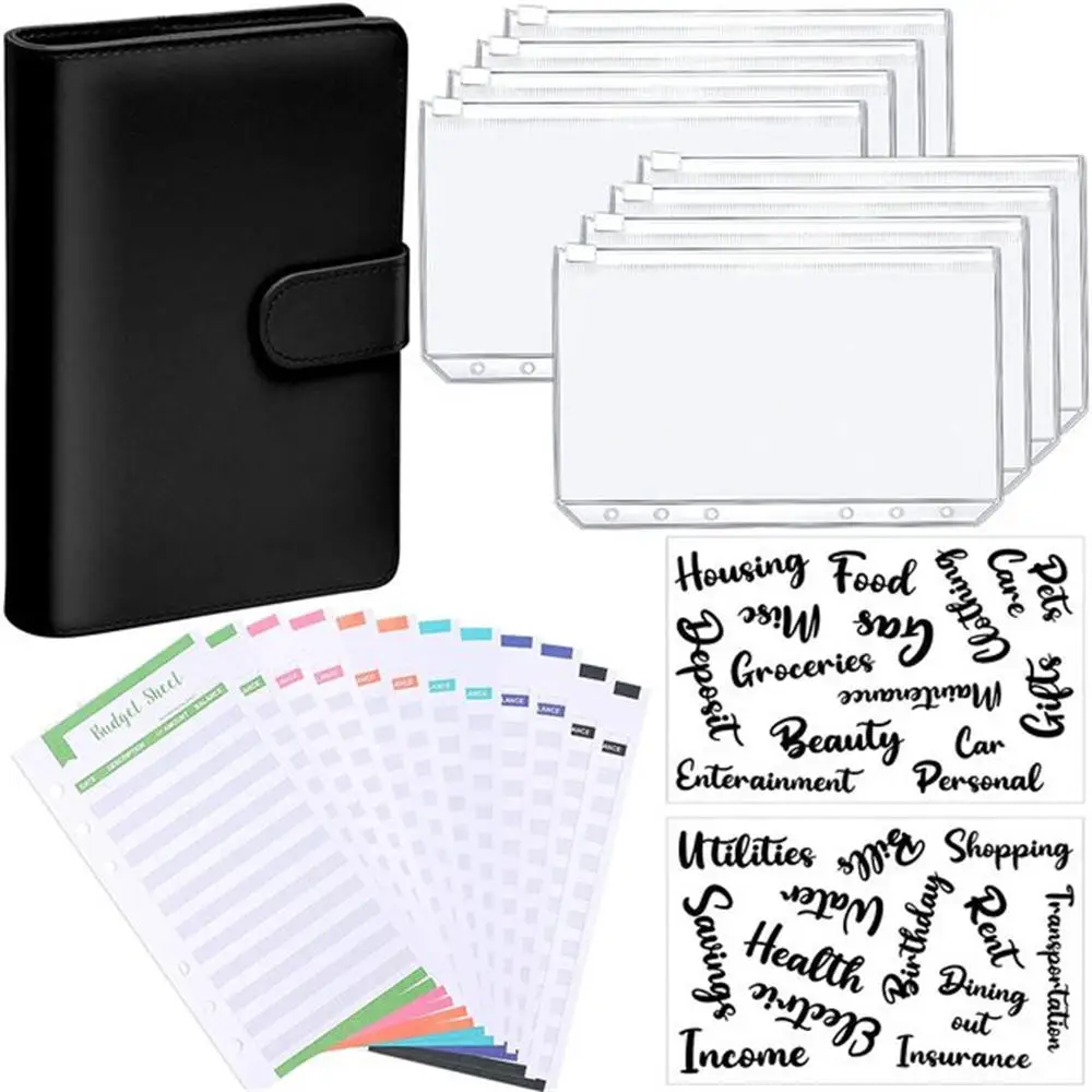 

New A6 PU Leather Notebook Binder Budget Planner Organizer with Budget Envelopes A6 Binder Pockets Cash Envelope for Budgeting