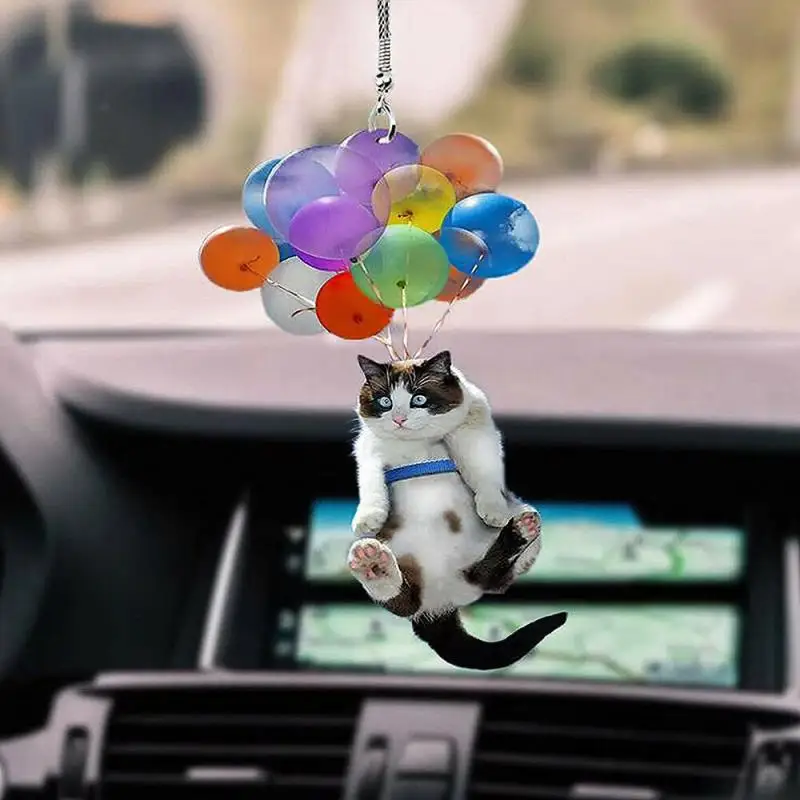 

Cute Anime Cat Car Pendant With Colorful Hang Balloon Auto Rearview Mirror Pendant Automobiles Ornaments For Car Interior Decor
