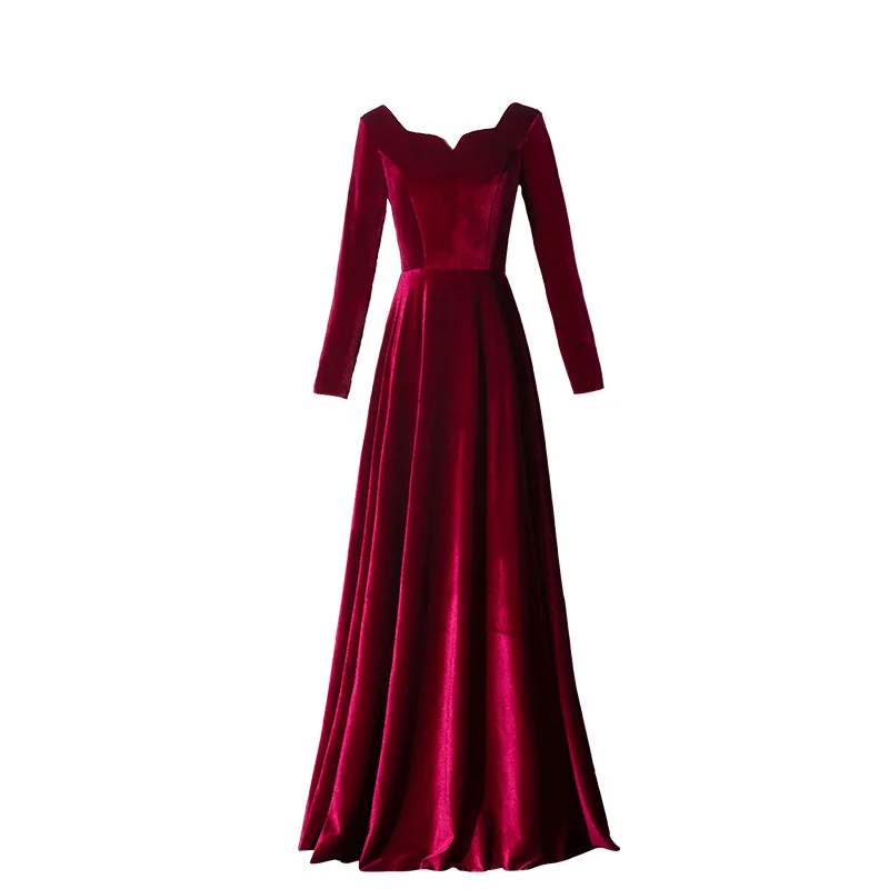 

Chinese Red Velvet Luxury Wedding Party Dresses Female Cheongsam Stage Show Dress Elegant Celebrity Banquet Dresses De Festa