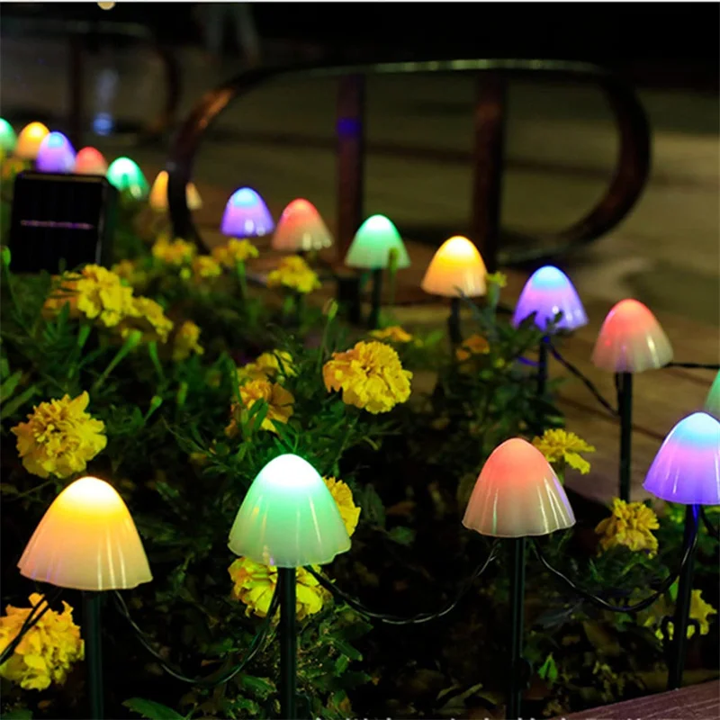 LED Solar String Light Outdoor IP65 Waterproof Mushroom Lights Fairy Garland for Garden Patio Pathway Landscape Decoration | Лампы и