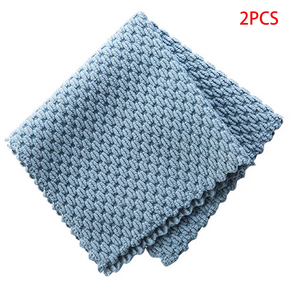 

2 Pieces Cleaning Cloth Home Kitchen Counter Sink Dish Washing Cloth Microfiber Water Absorption Rag, Blue