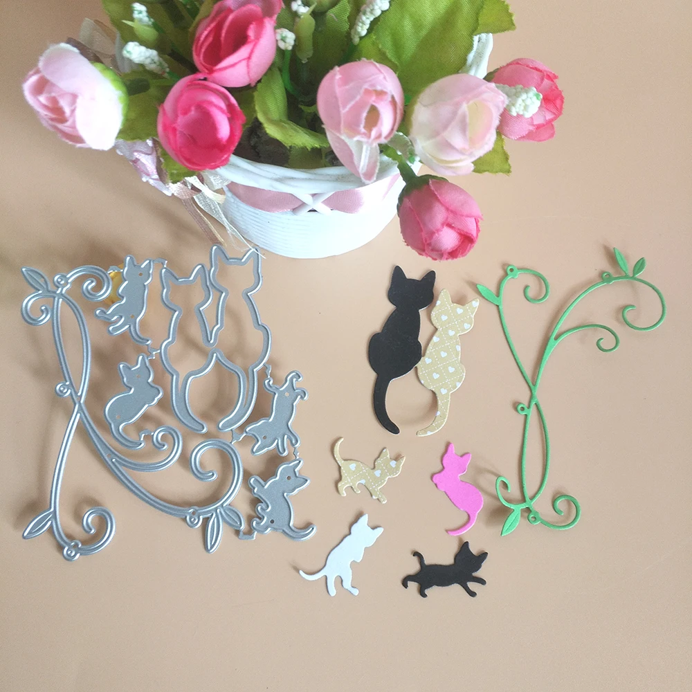 

New cute cats and vines cutting dies DIY scrapbook, embossed card making, photo album decoration, handmade craft