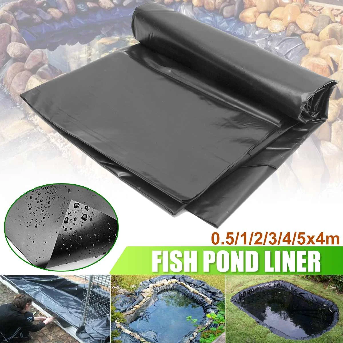 

2x2m/3x3m/4x4m HDPE Fish Pond Liner Garden Pond Landscaping Pool Reinforced Thick Heavy Duty Waterproof Membrane Pond Liners