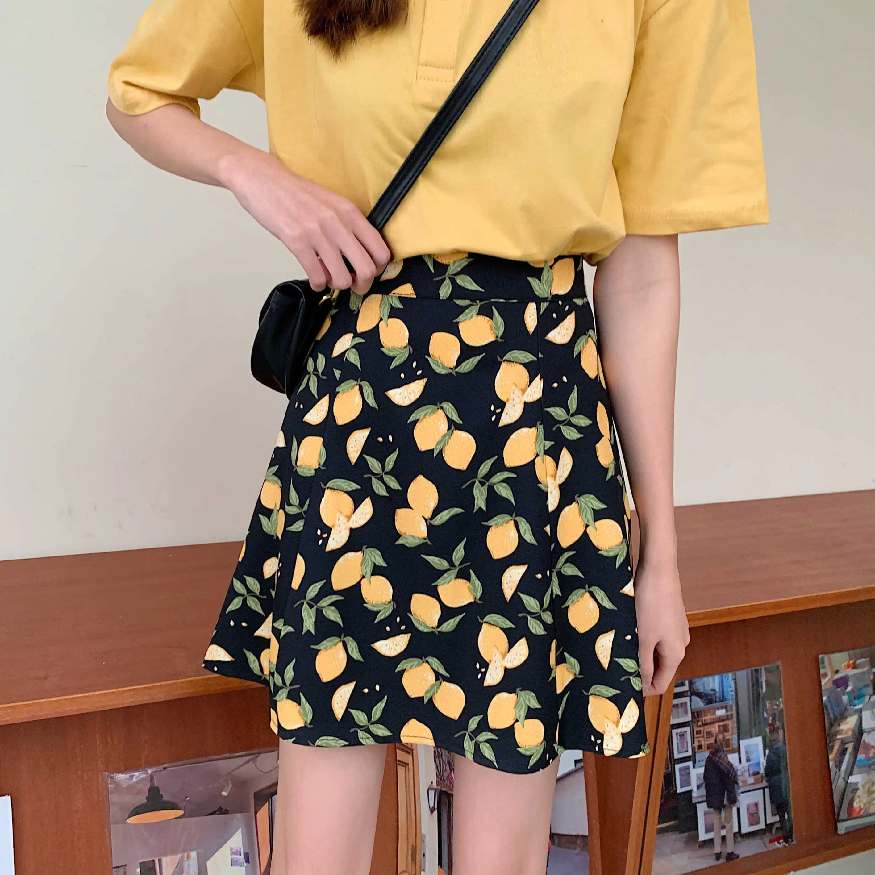 

Summer Fashion Women Customize Plus Size 3XS-10XL Casual Above Knee Short Skirt Lemon Print Mini A Line Skirts