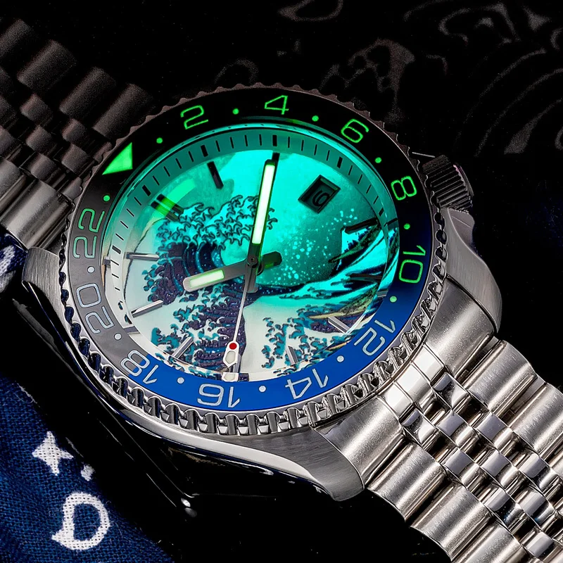 

SHIRRYU Luxury Men Business Watch Dive Watches SKX007 NH35 Sapphire Crystal Kanagawa Full Luminous Dial Ceramic Bezel 316L Steel