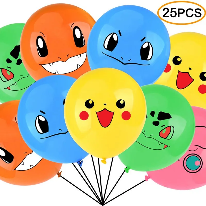 

25Pcs Pokemon Theme Balloon Children Birthday Party Decoration Pikachu Little Fire Dragon Jenny Turtle Cartoon Latex Balloon