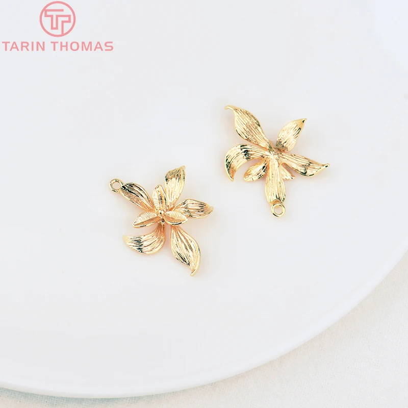 

10PCS 19x24MM Hole 1.5MM 24K Gold Color Brass Flower Charms Pendants High Quality Jewelry Making Findings Accessories
