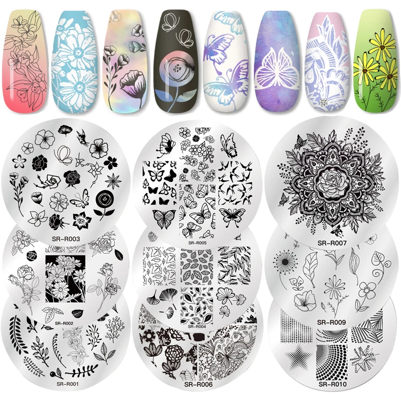 

Серия цветов штампованные пластины для ногтей натуральные Цветочные листья бабочки геометрические шаблоны для стемпинга DIY трафаретные ин...
