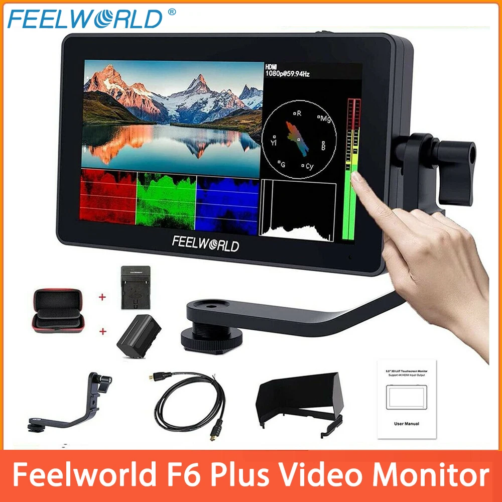 

FEELWORLD F6 PLUS 5.5 Inch on Camera DSLR Field Monitor 3D LUT Touch Screen IPS FHD 1920x1080 Video Focus Assist Support 4K HDMI