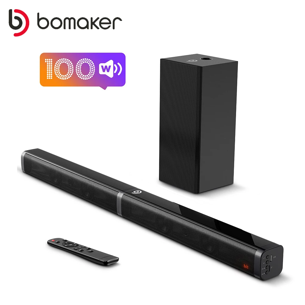 

BOMAKER 100W TV SoundBar 2.1 Bluetooth Speaker 5.0 Home Theater System 3D Surround Sound Bar Remote Control With Subwoofer