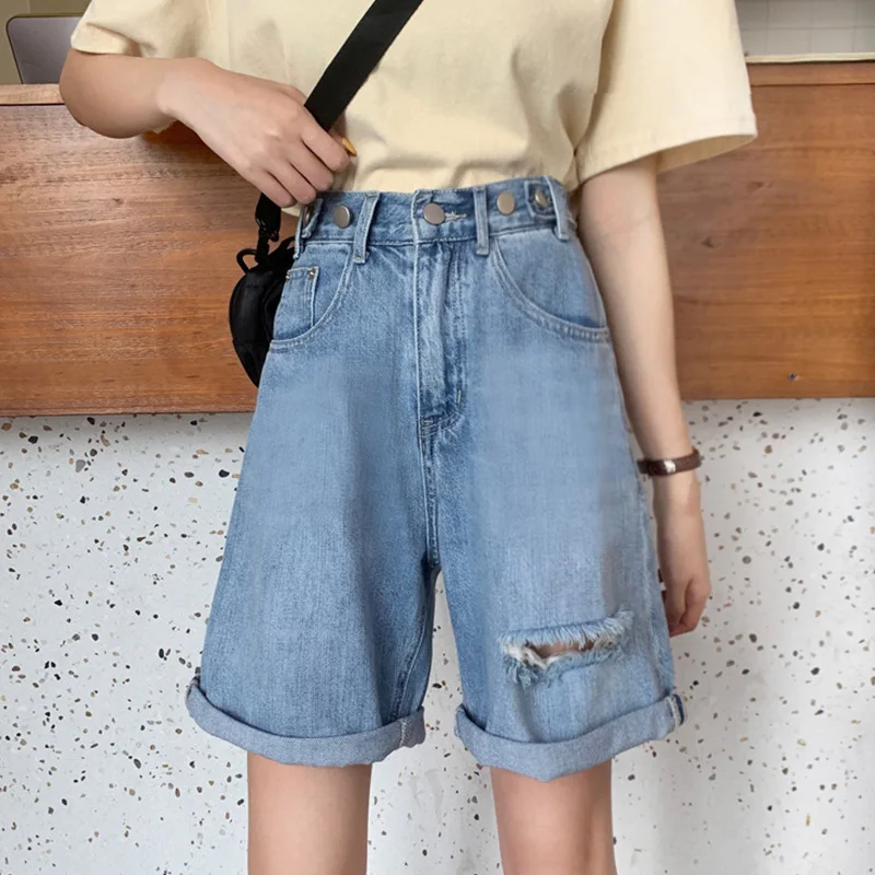 

Street Wear High Waist Wide Leg Denim Shorts Women With Hole 2022 New Jean Shorts Women Summer Korean Style Women Shorts