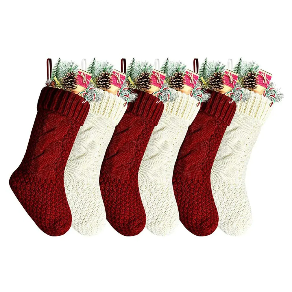 

Christmas Stockings 6PCS Solid Color Knitted Home Hanging Ornaments Gift Candy Bag New Year Gifts Socks Christmas Socks